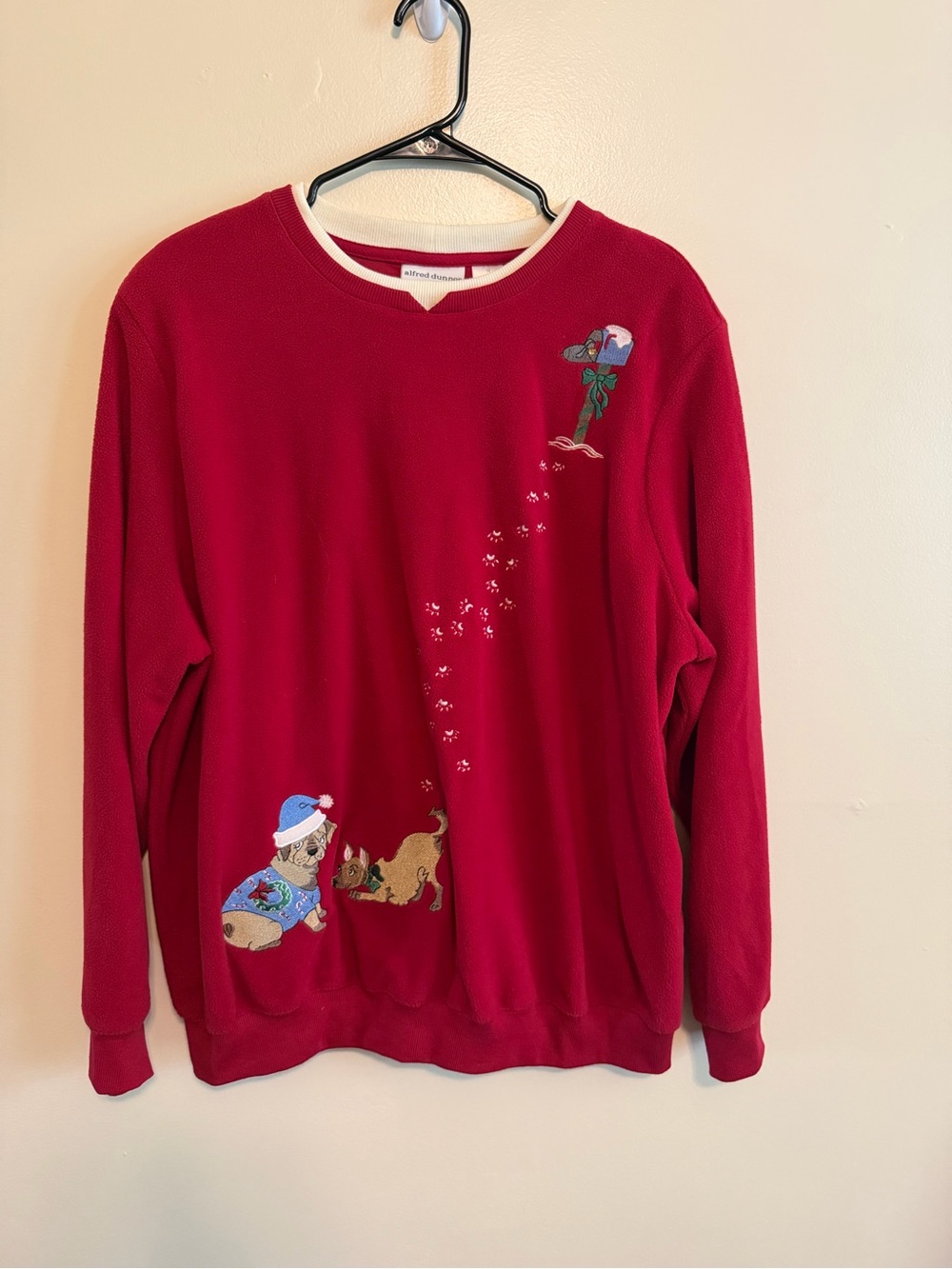Alfred Dunner Red Embroidered Dog Holiday Sweatshirt